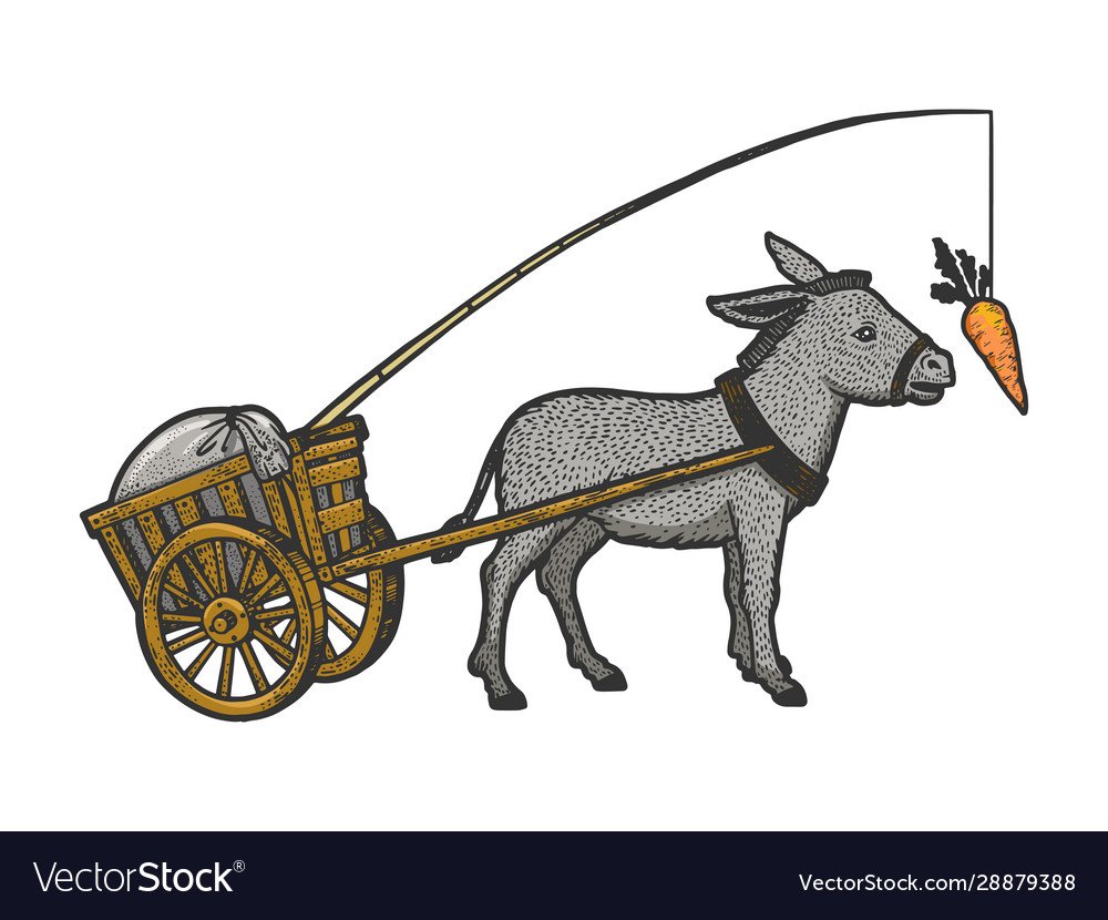 Ослик с морковкой перед носом