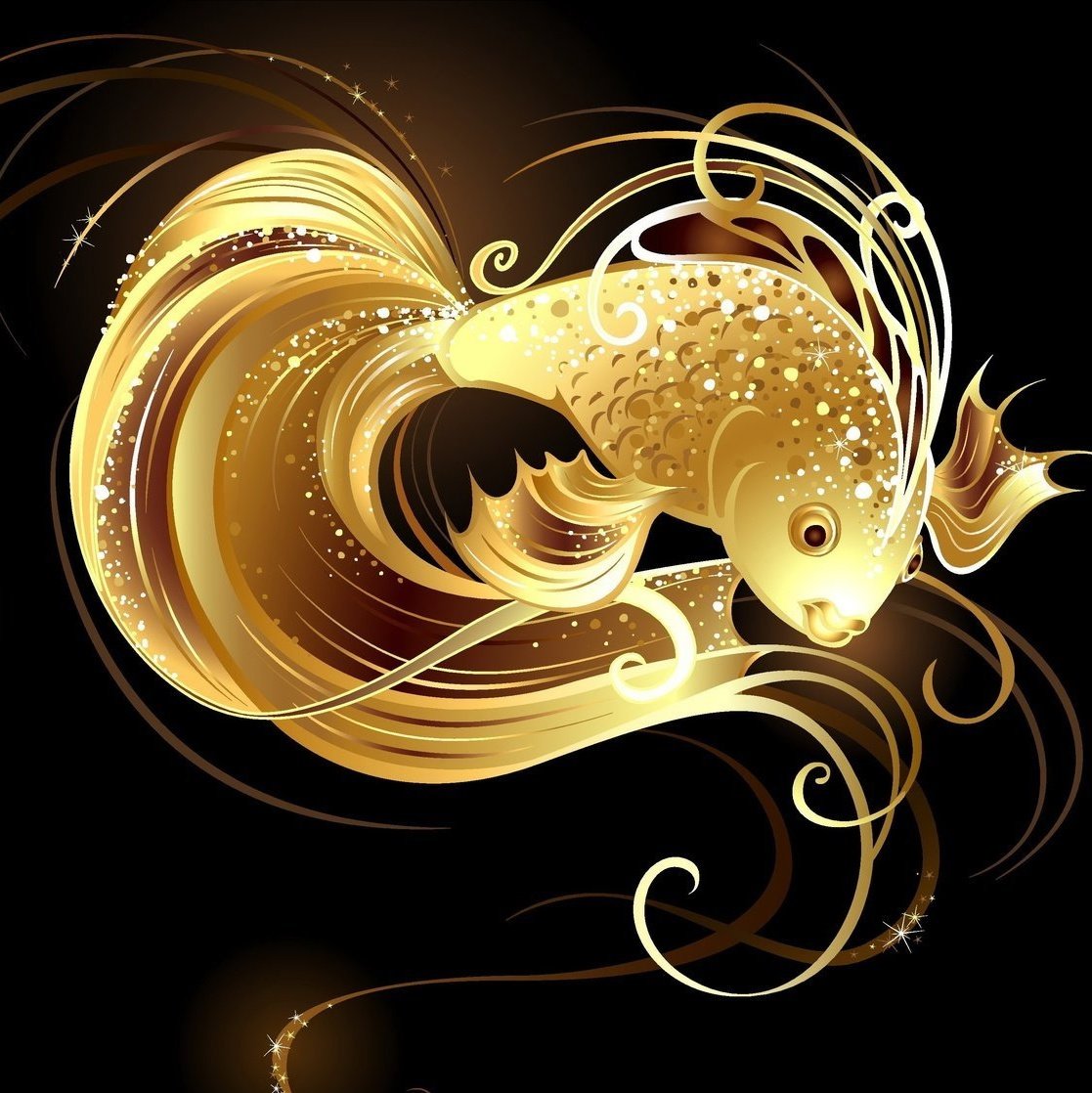 Открытка с днём рождения с золотой рыбкой