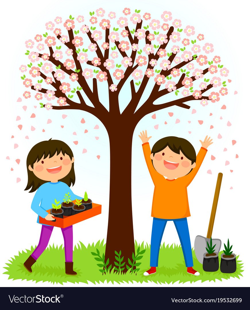Дети сажают деревья вектор