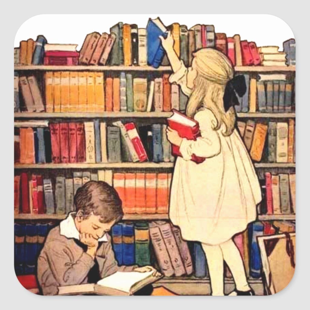 Дети с книгами в библиотеке