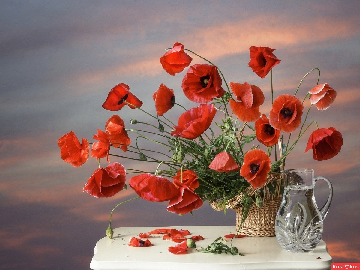 Букет в вазе красные маки