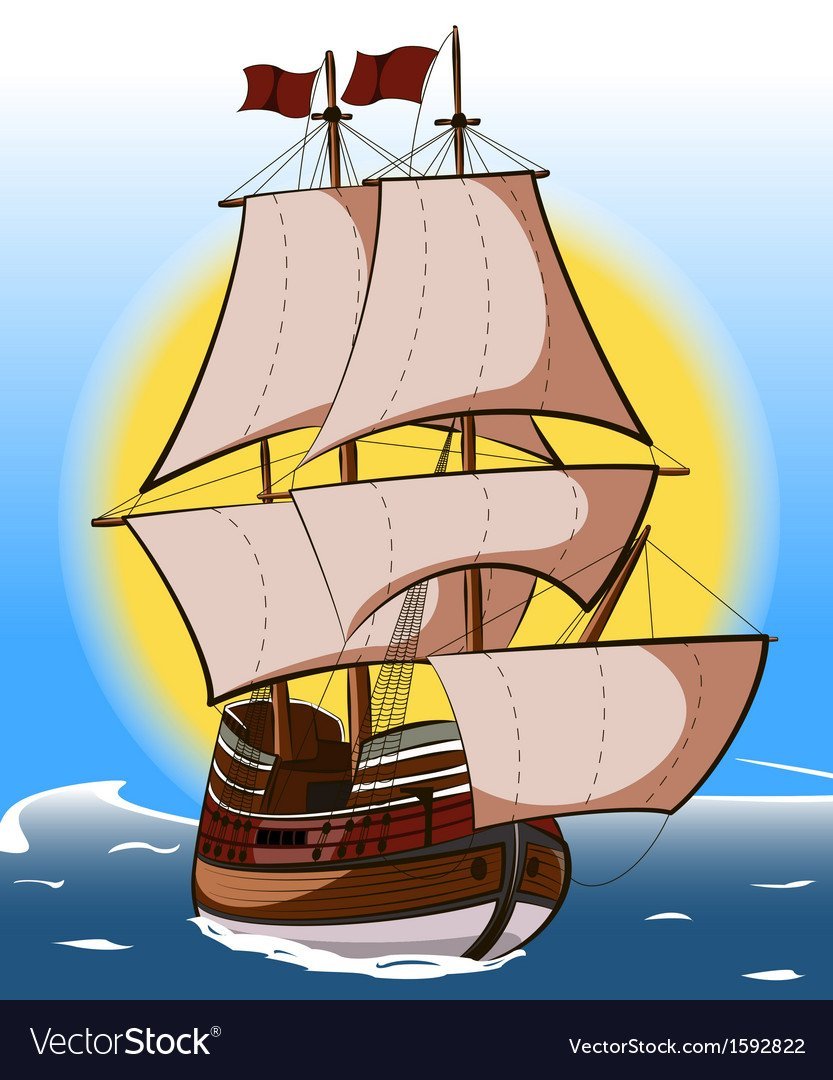 Парусный корабль спереди