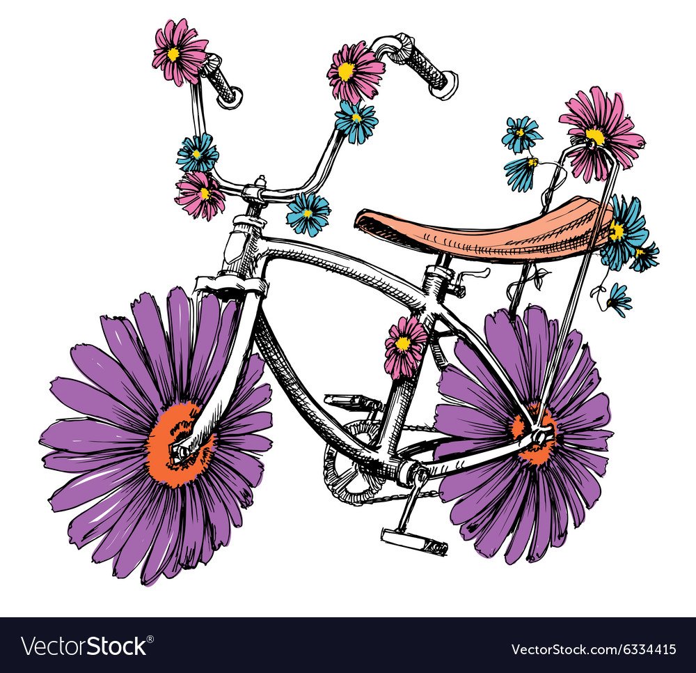 Велосипед векторный с цветами