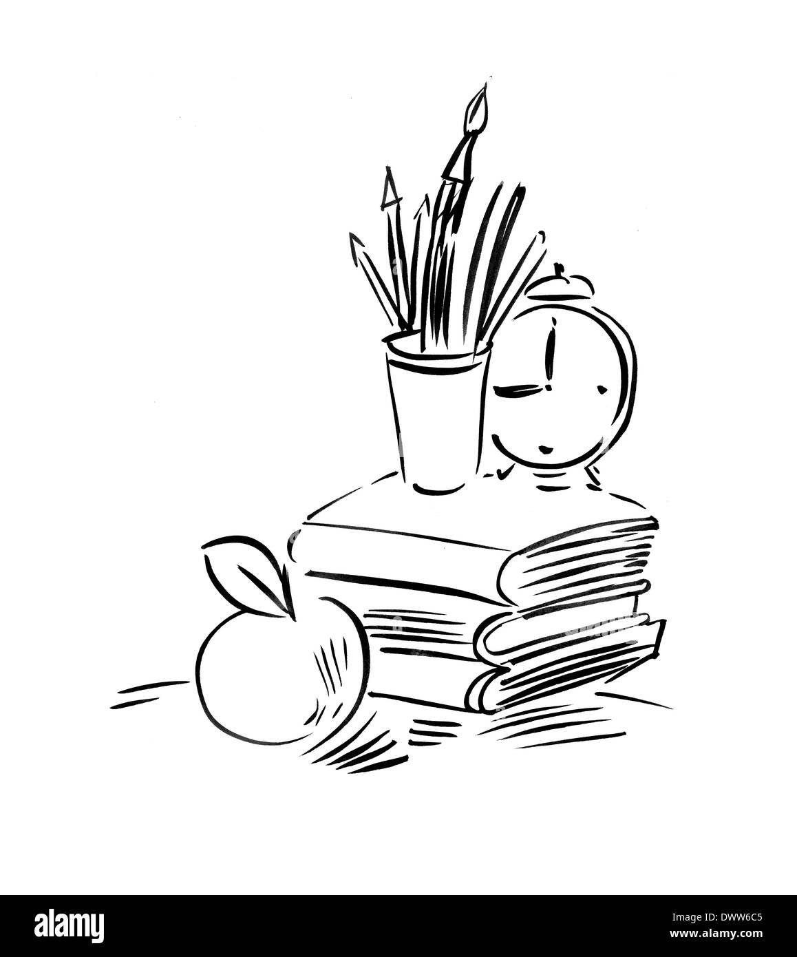 Рамка из школьных принадлежностей чб