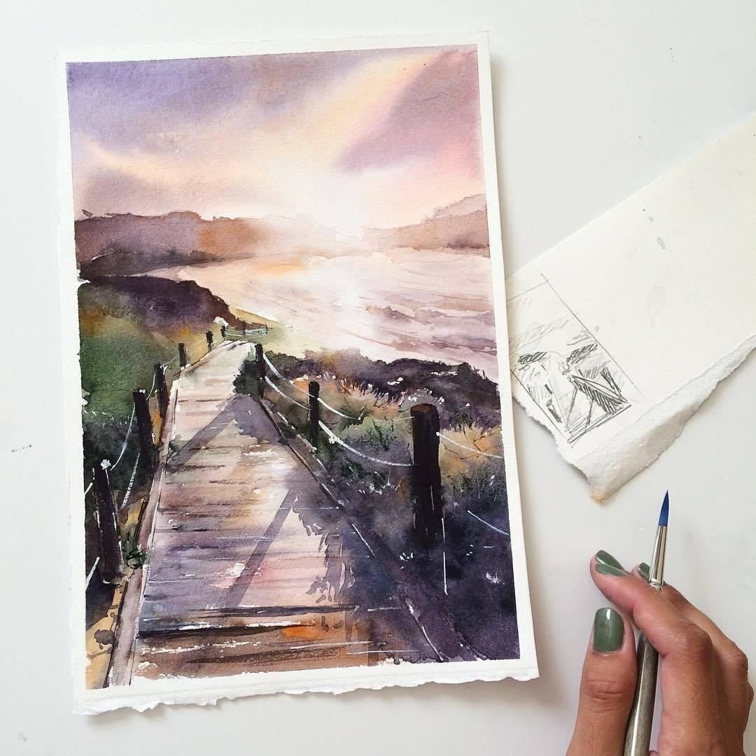 Пейзажи акварелью в скетчбуке
