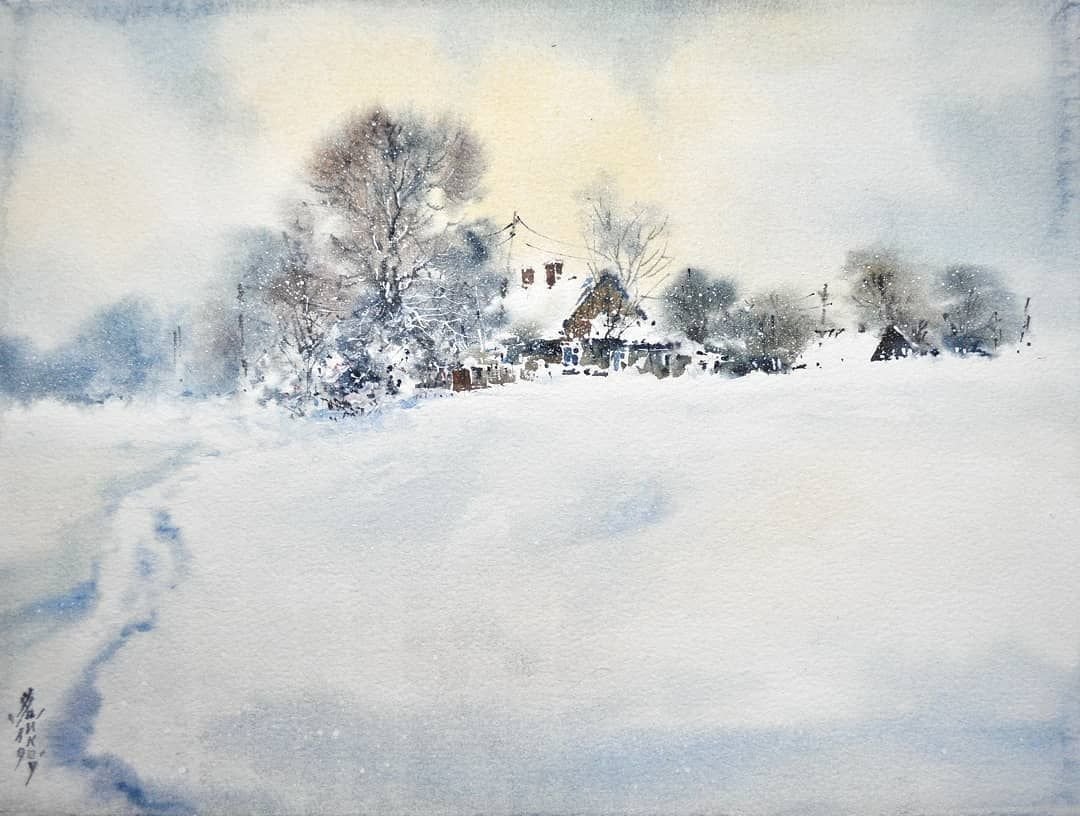 Игорь Хайков акварель зима