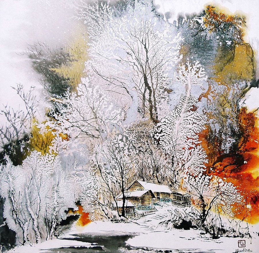 Зима акварелью для детей