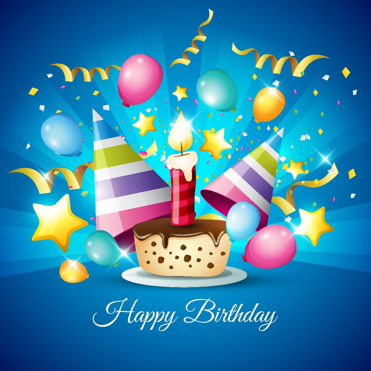 Открытки с днём рождения с тортом и шарами