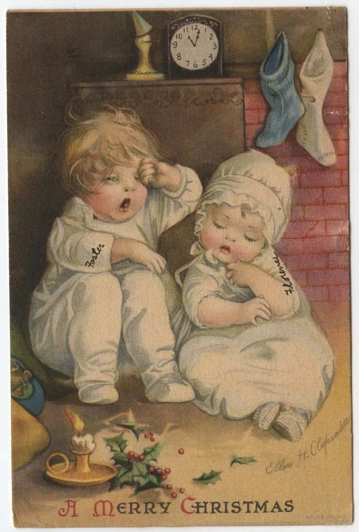 Рождественские открытки с детьми Винтаж