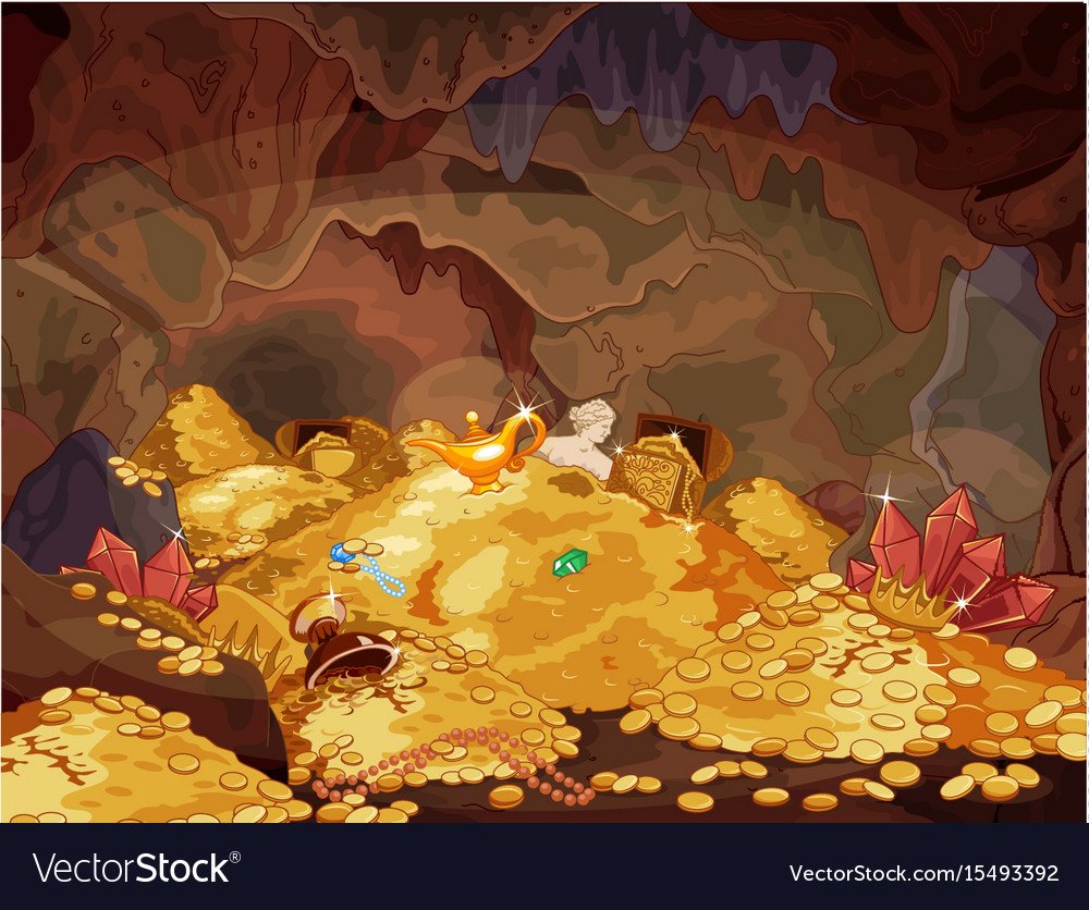 Пещера с золотом вектор