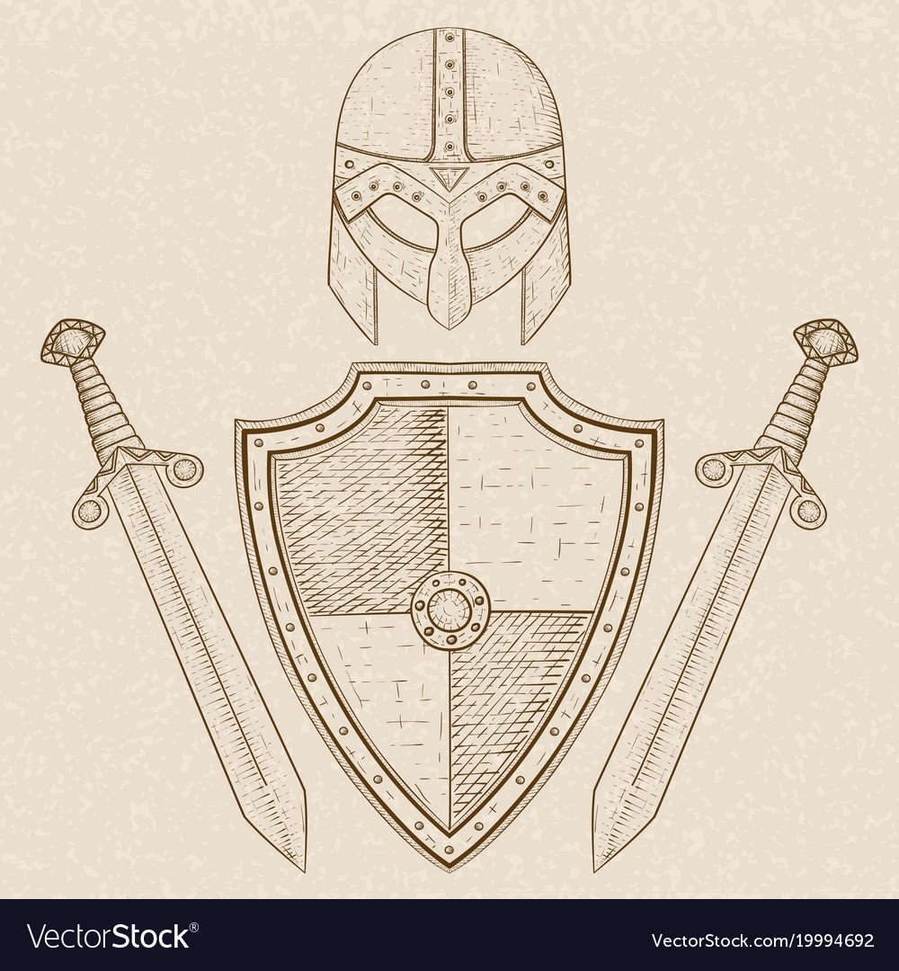 Трафарет щит меч и шлем