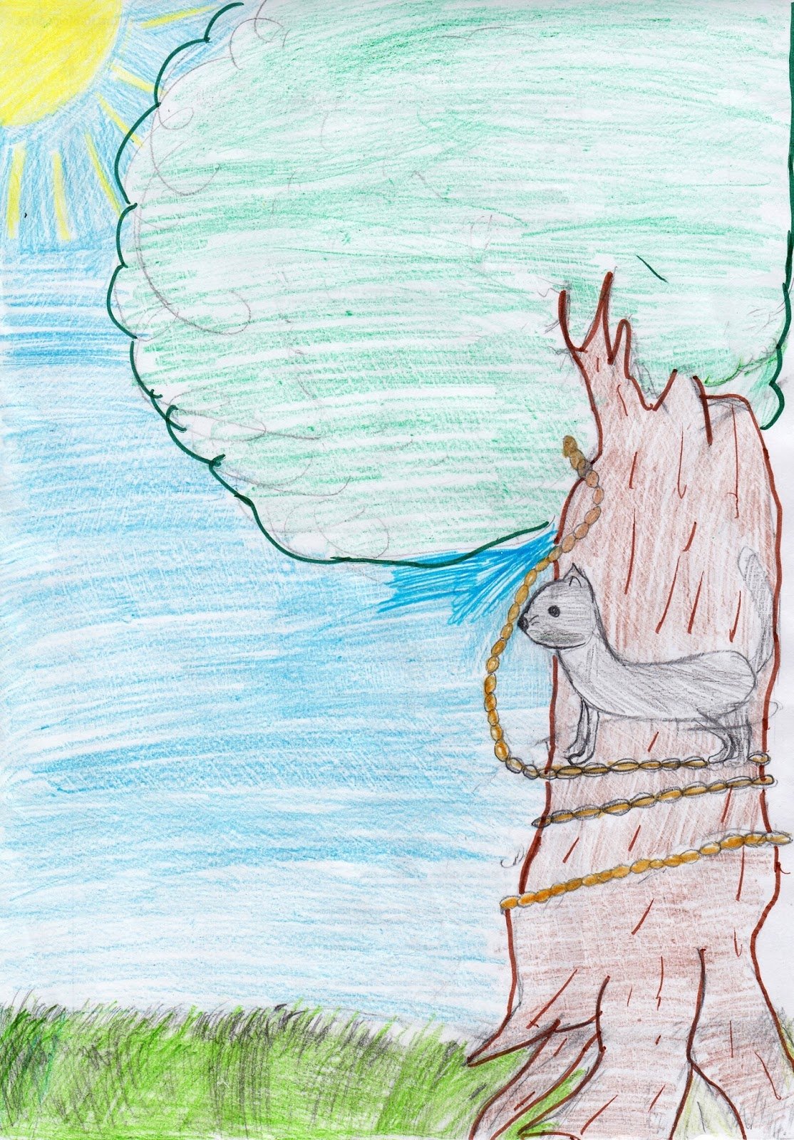 Рисунок у Лукоморья дуб зеленый карандашом