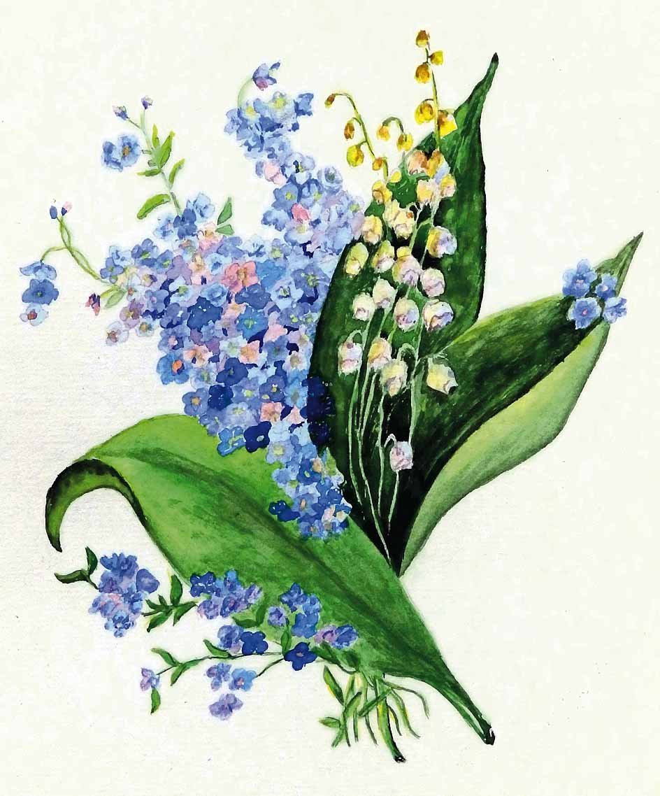Букет ландышей акварель