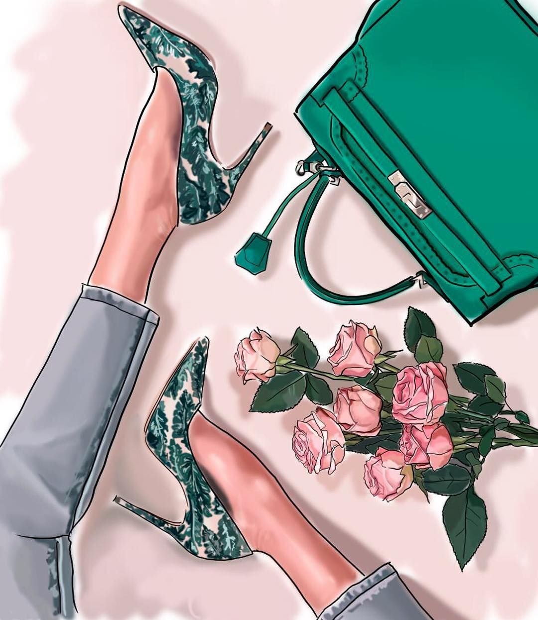 Нарисованная девушка с сумкой