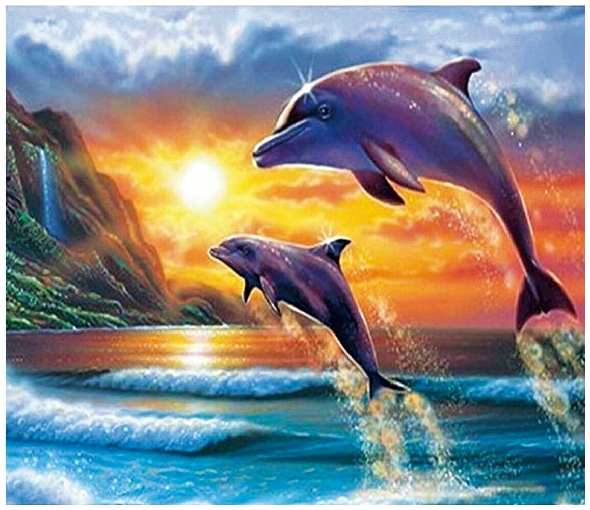 Алмазная мозаика дельфины 40х50