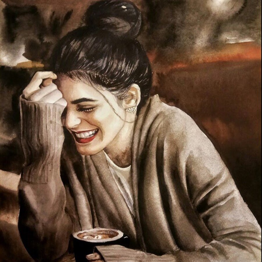 Женщина смеется живопись