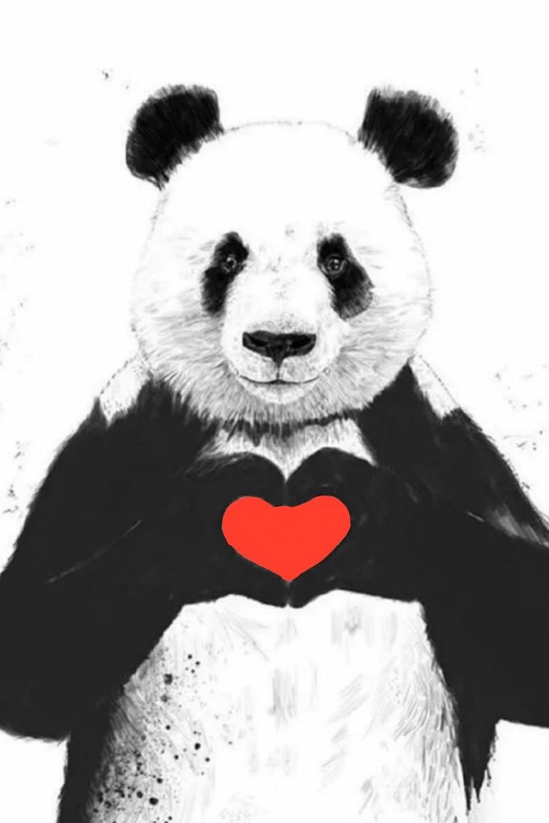 Панда с сердечком для рисования