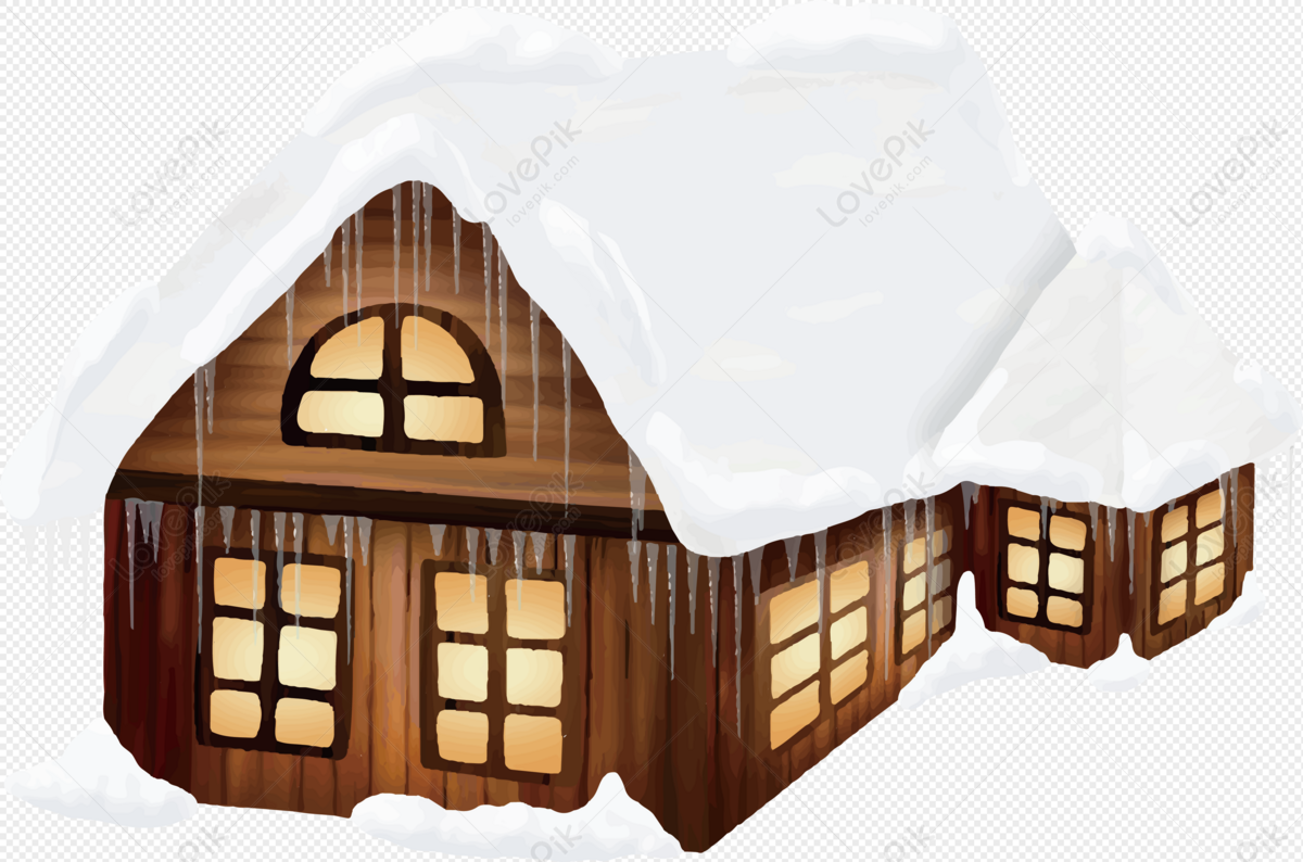 Заснеженный дом на белом фоне