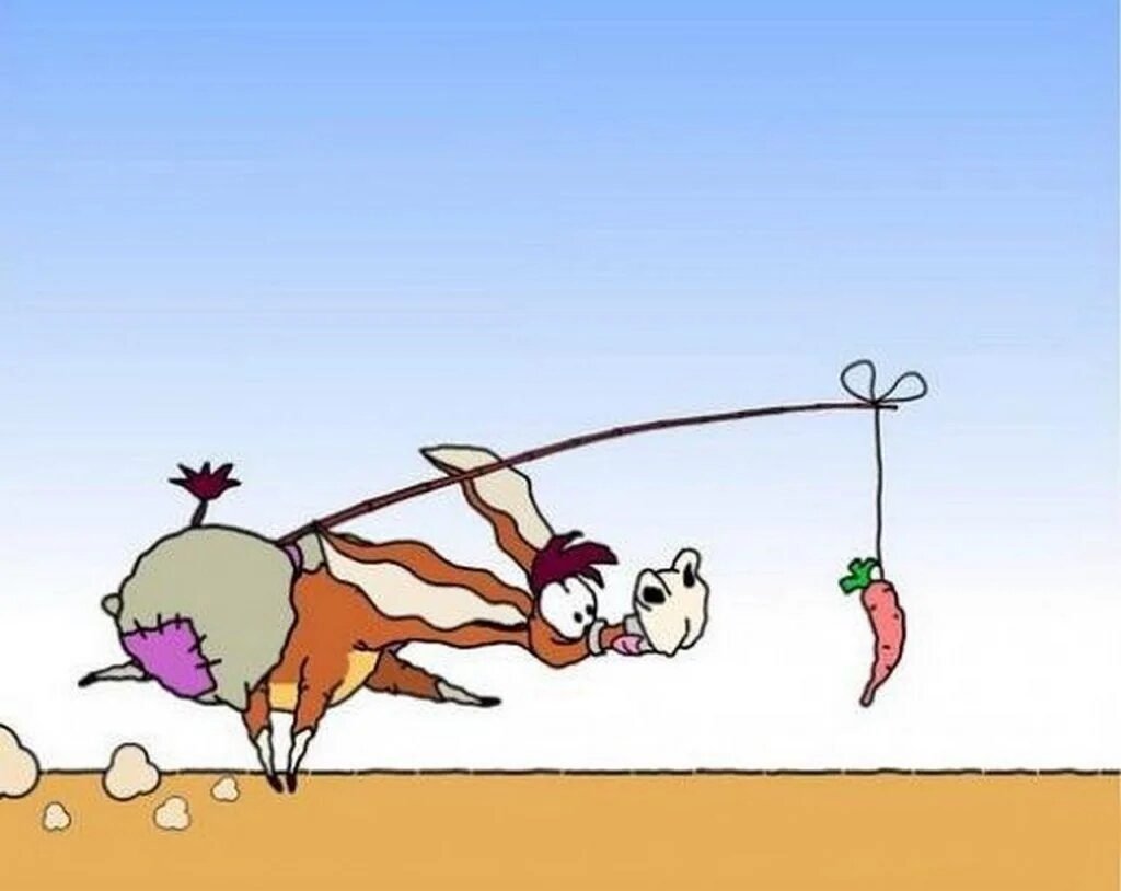 Осел с морковкой перед носом