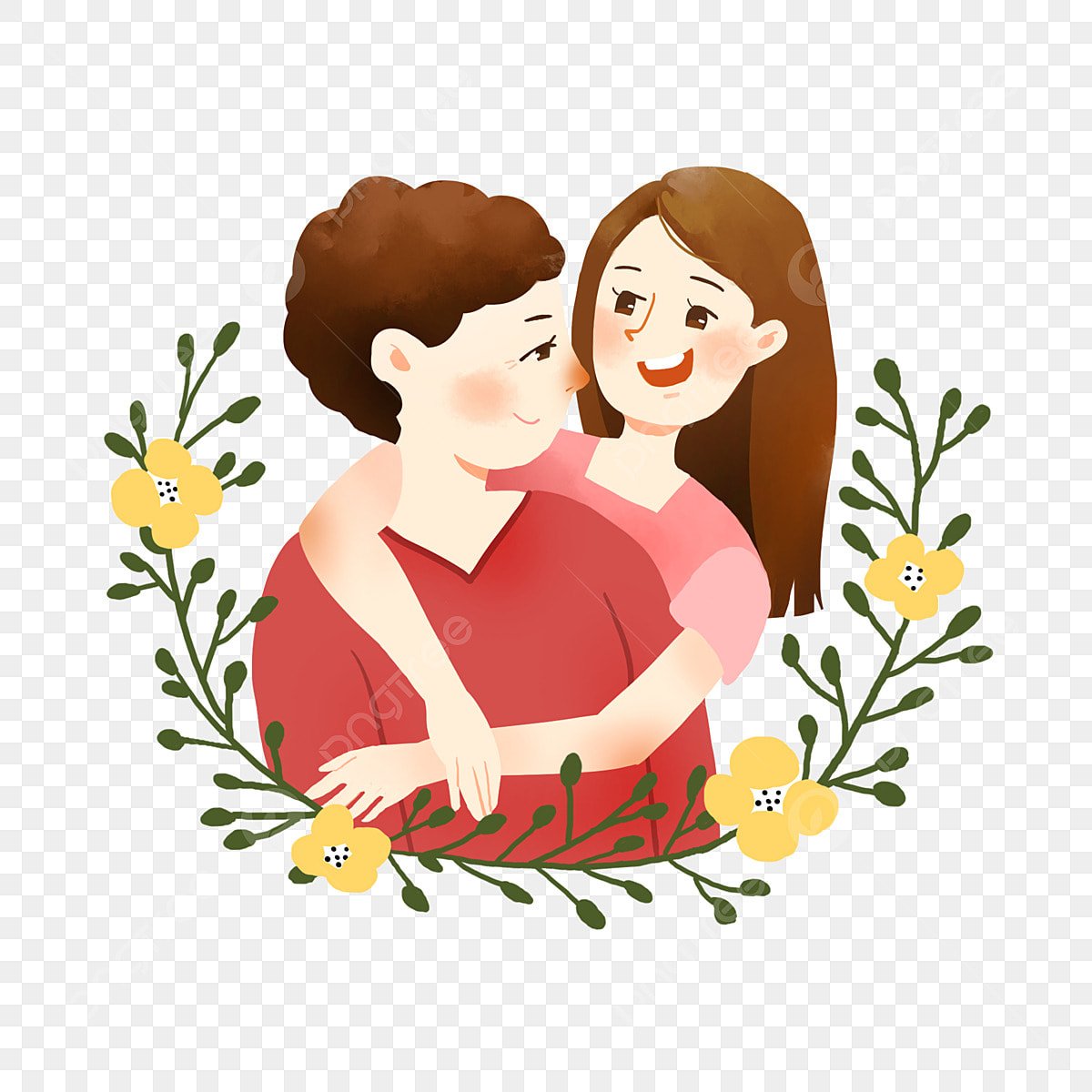 Дети с подарками для мам на прозрачном фоне