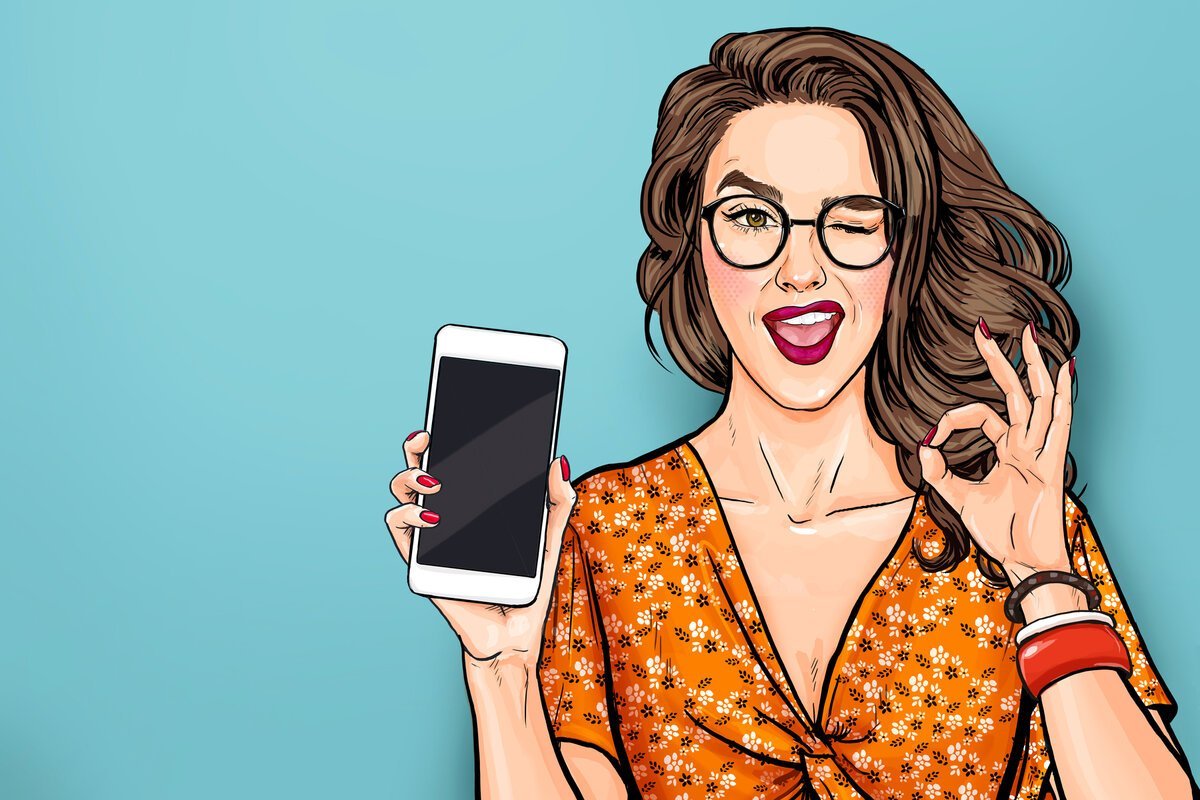 Нарисованная девушка с телефоном