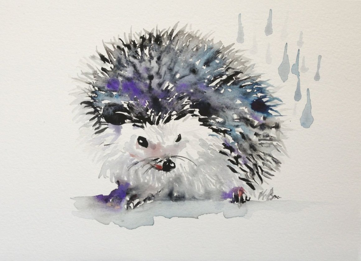 Ежик акварелью для детей