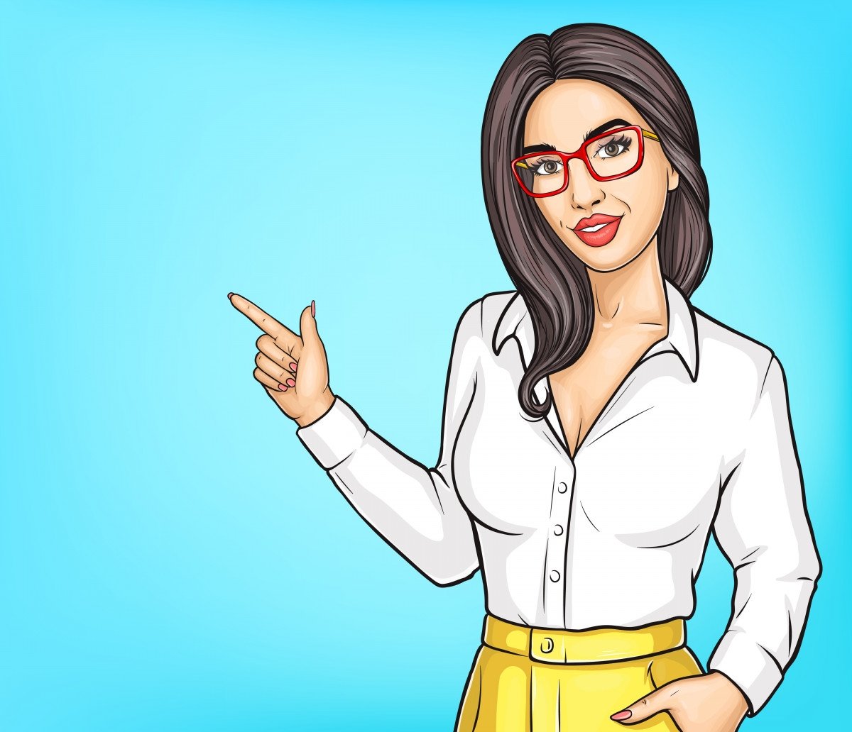 Девушка указывает вектор