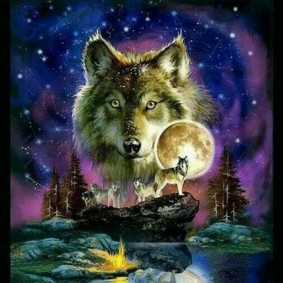 Пазлы волк с луной