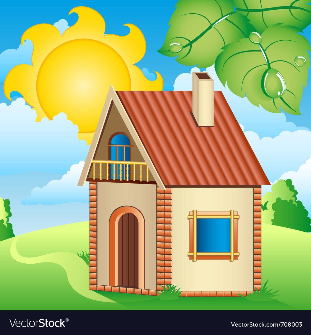 Домик и солнце рисунок