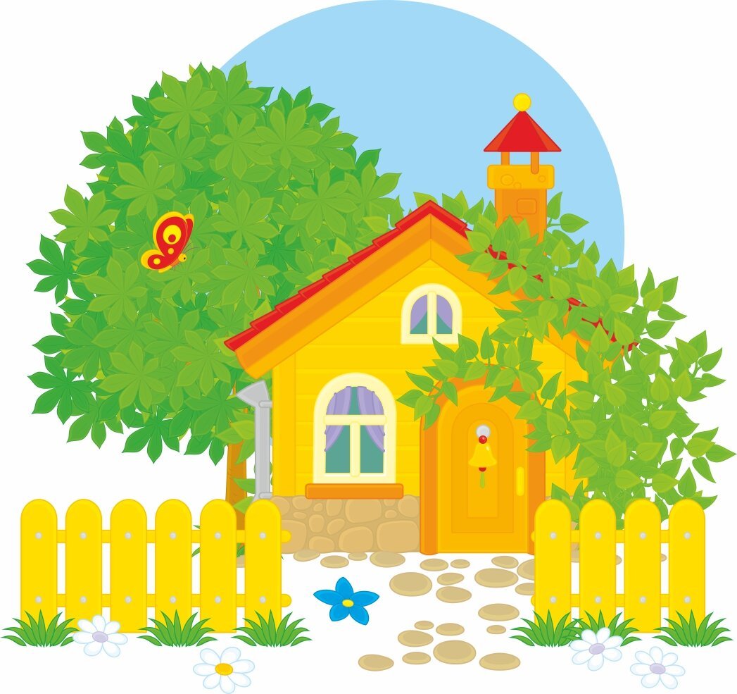 Мультяшный домик с забором