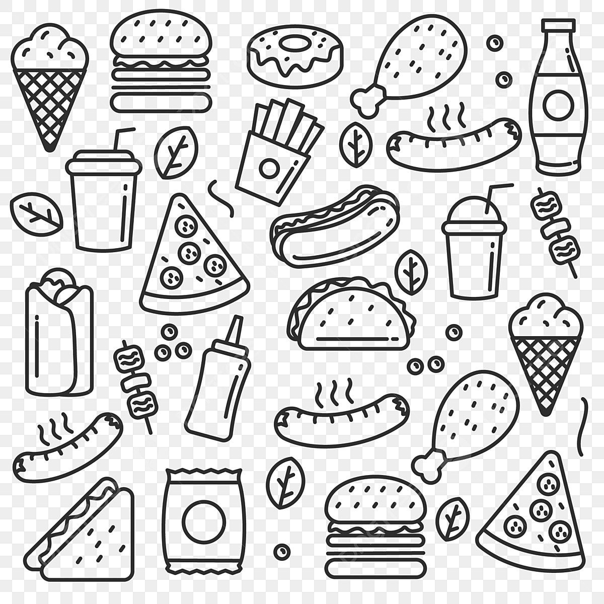 Наклейки еда черно белые