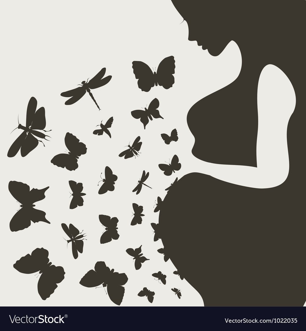 Силуэт беременной с бабочками