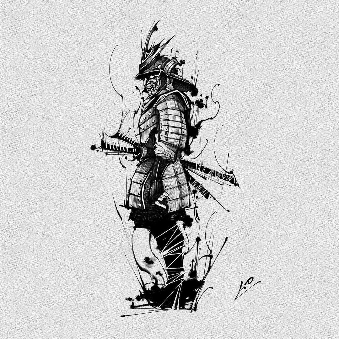 Эскиз самурая на руку