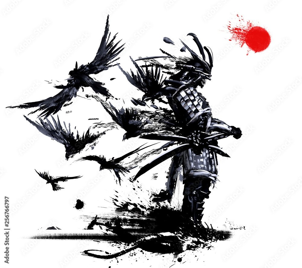 Самурай на фоне солнца тату