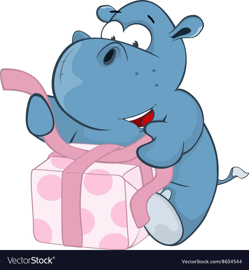 Бегемотик веселый на белом фоне