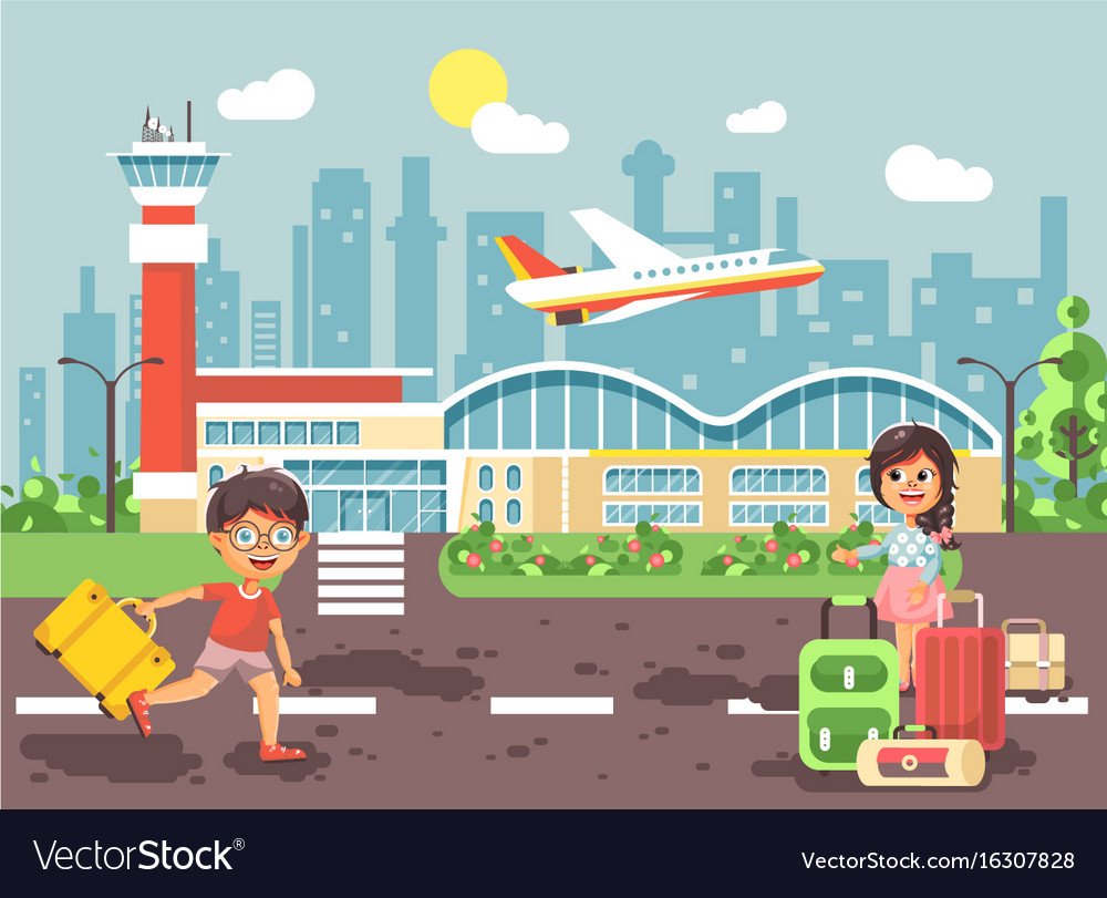 Дети в аэропорту вектор
