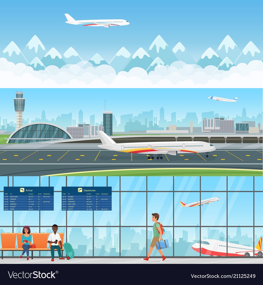 Дети в аэропорту вектор
