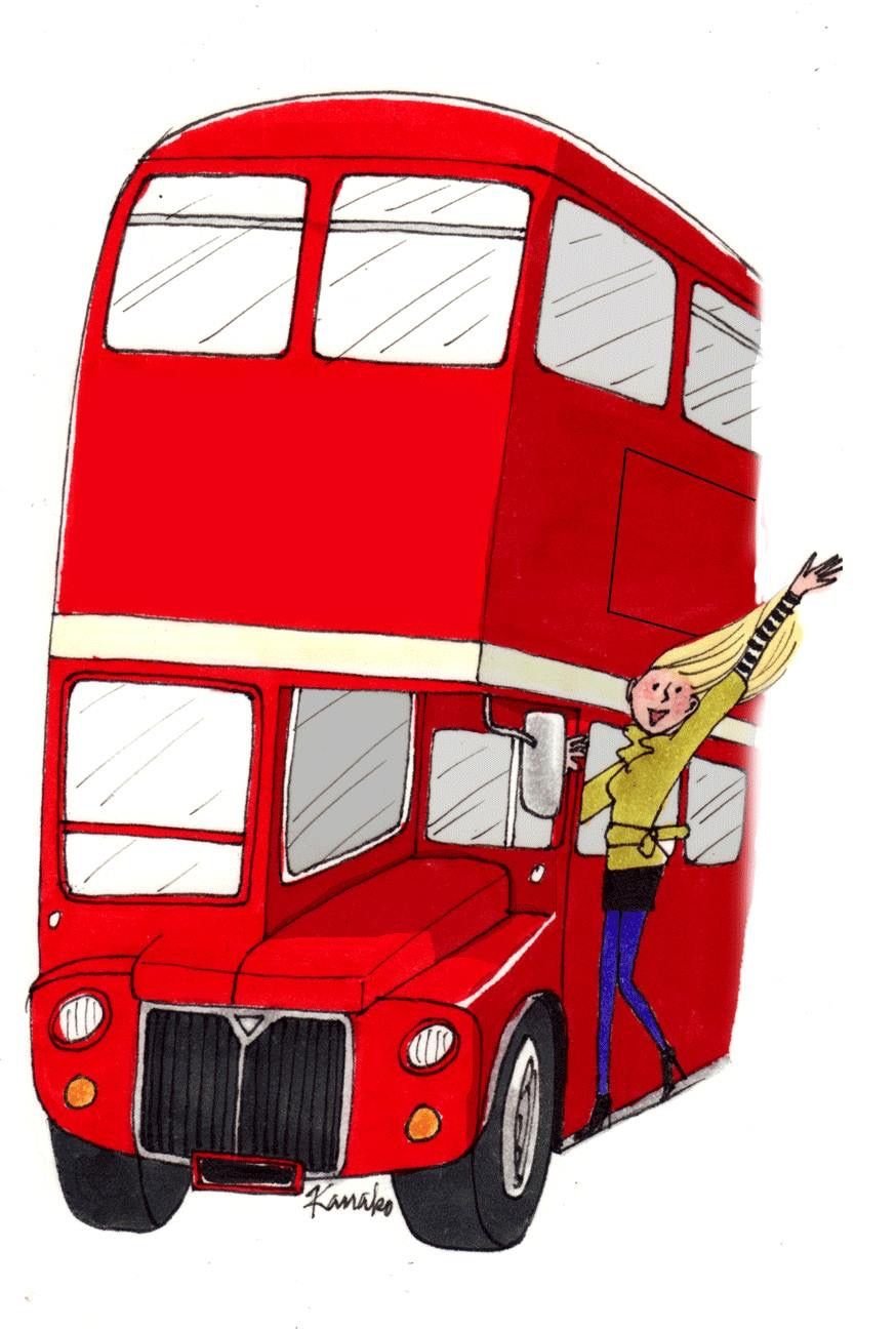 Нарисованный красный автобус