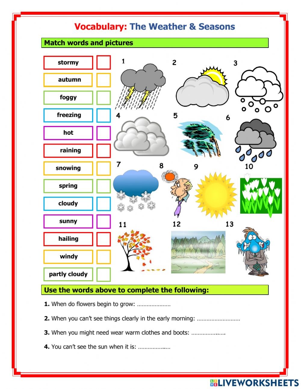 Погода на английском языке упражнения