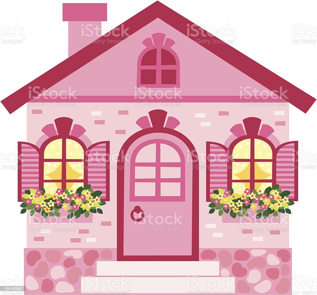 Розовый домик на белом фоне