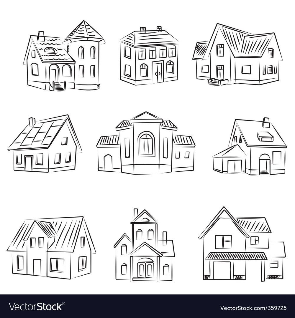 Стилизованные домики контурные