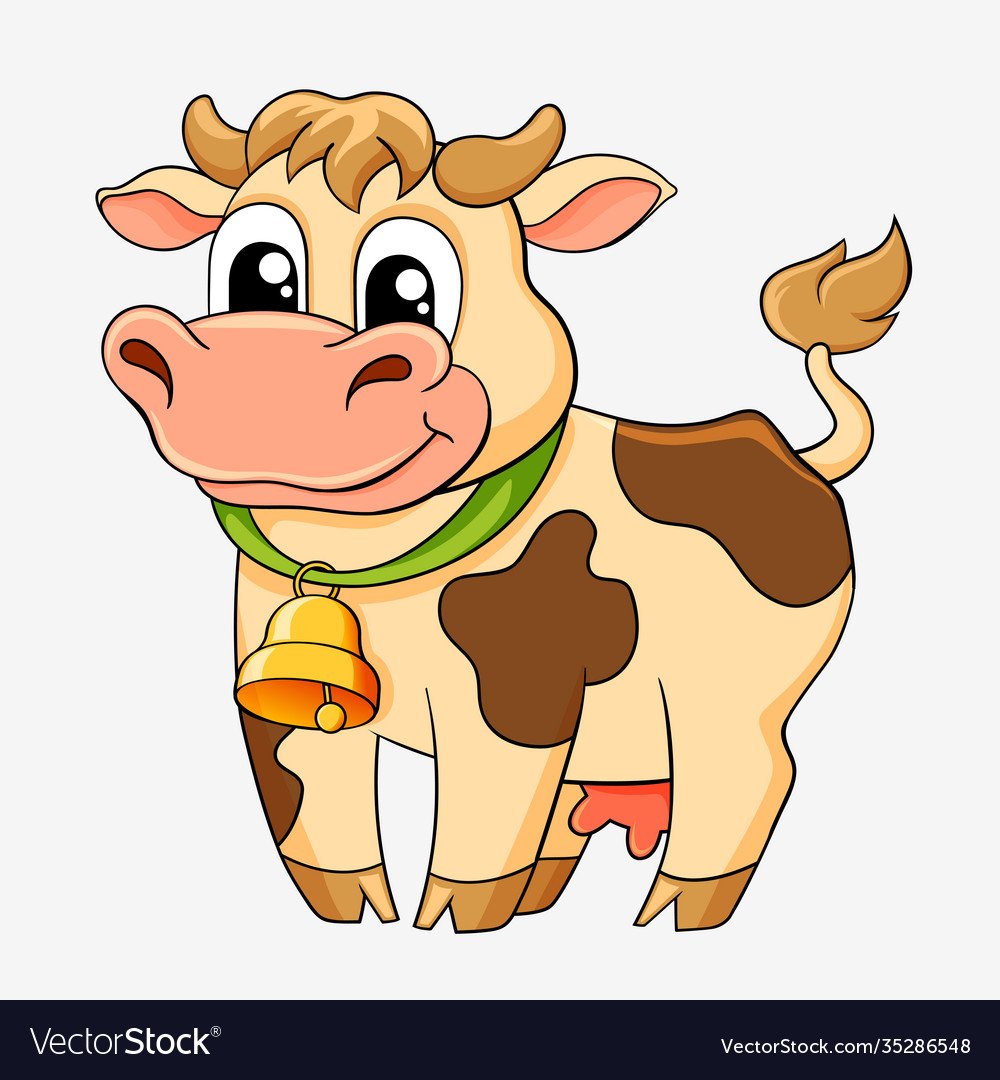 Мультяшная корова на лугу