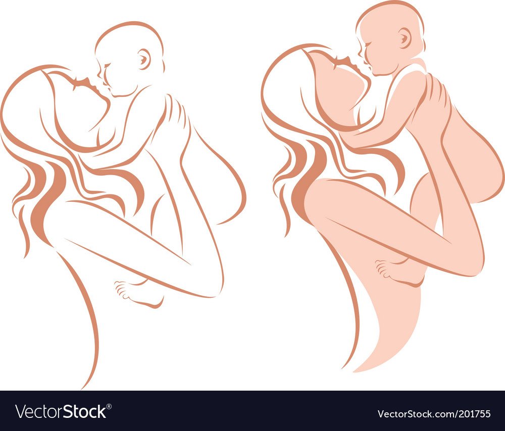 Силуэт мама держит ребенка на руках