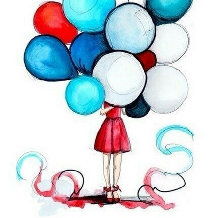 Нарисованная девочка с шариками