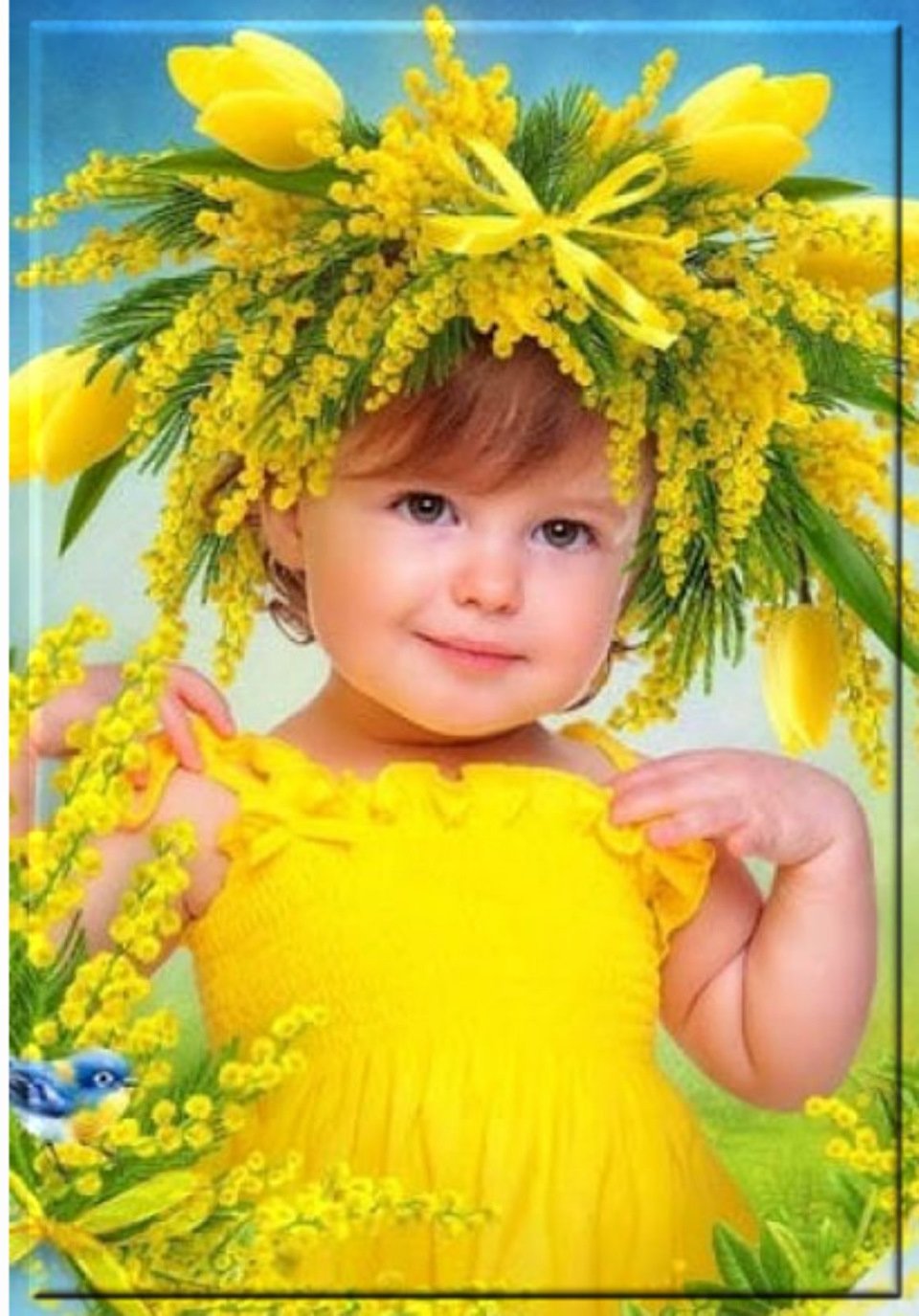 Девушка с букетом мимозы