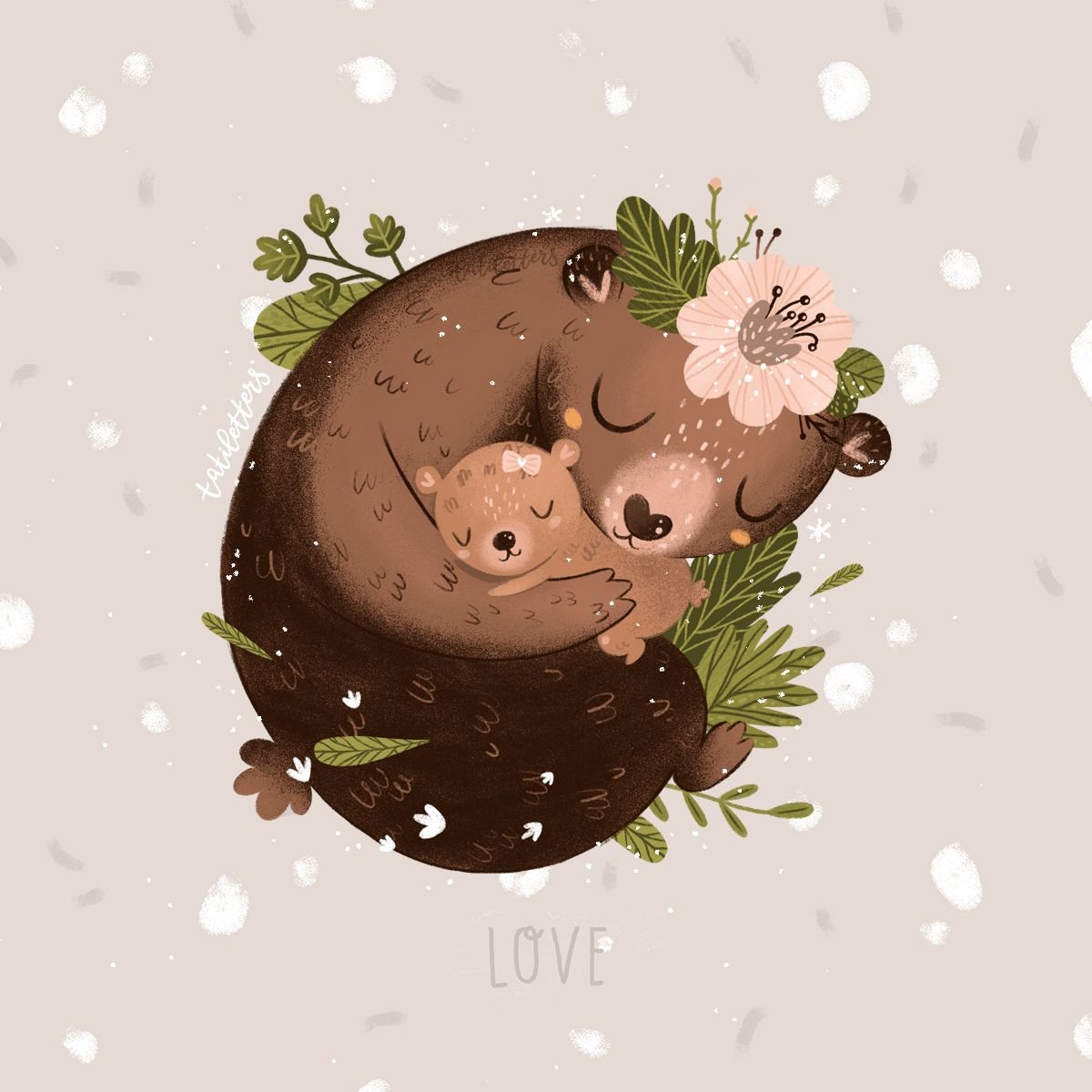 Мама медведь обнимает медвежонка