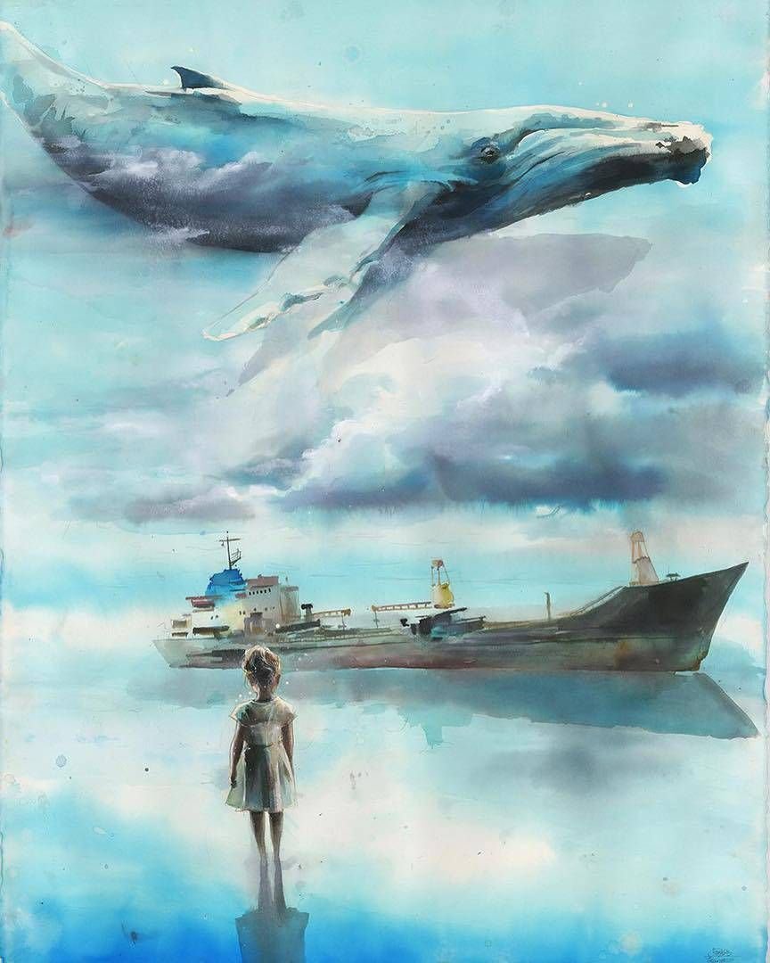 Картина красками кит