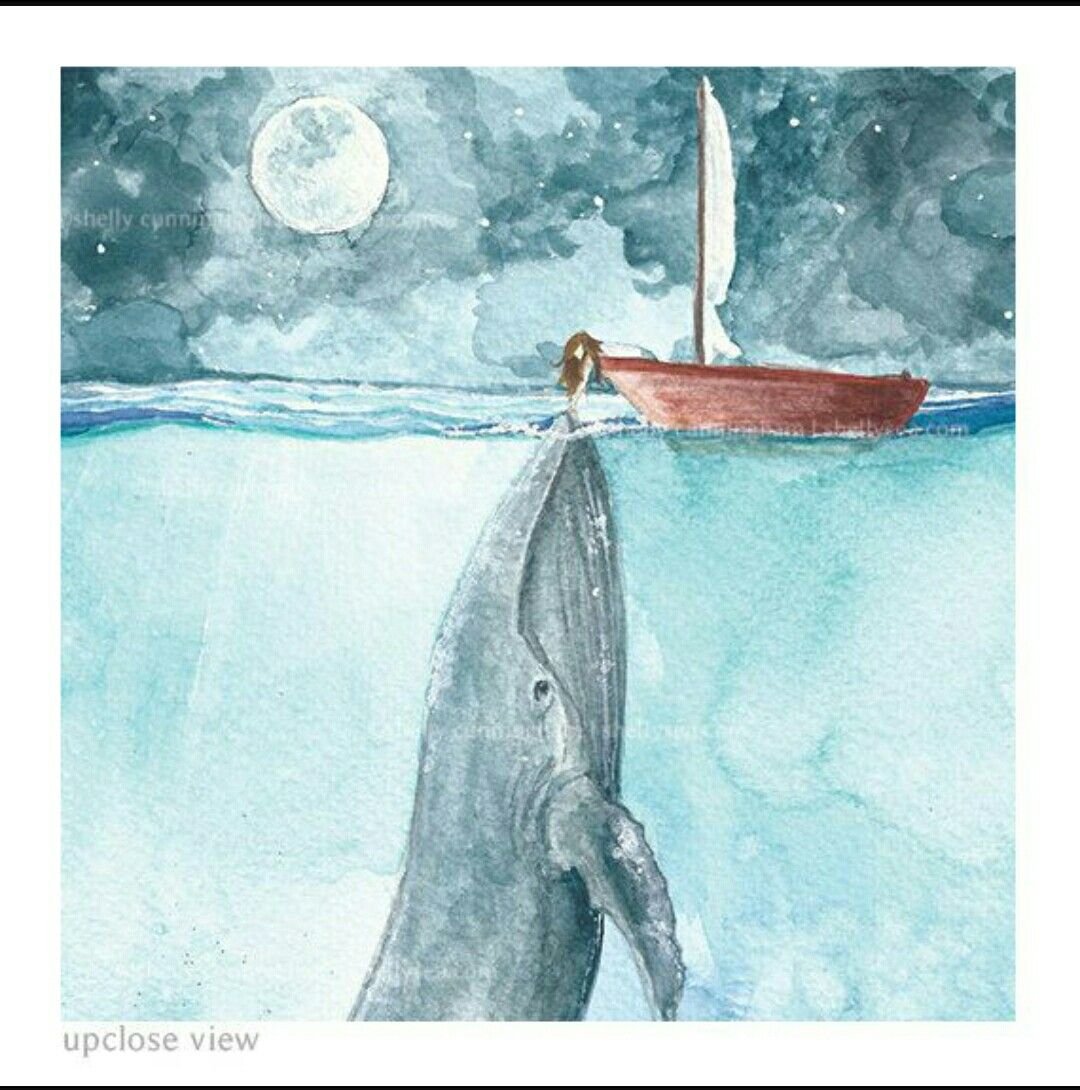 Девушка и кит рисунок