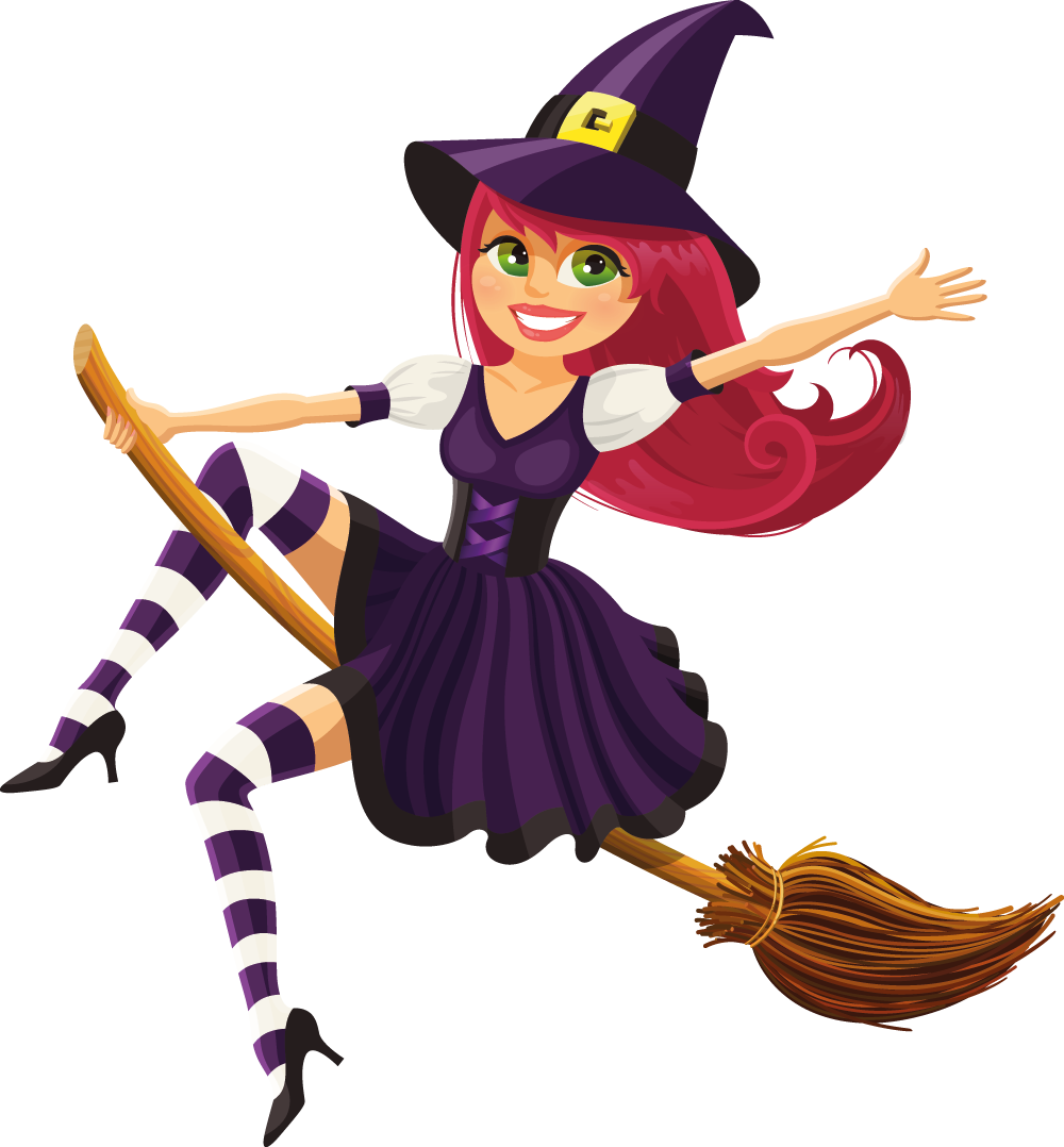 Ведьма с метлой в руке