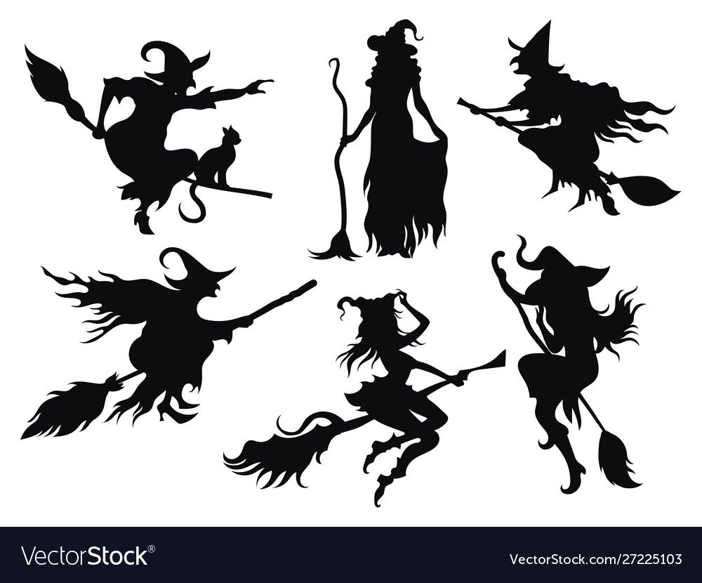 Красивая ведьма на метле силуэт